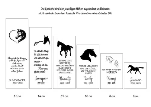 Erinnerungslicht Pferd aus Holz - Höhen und Sprüche