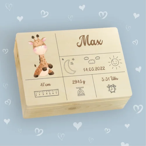 Personalisierte Erinnerungsbox aus Holz, Design 1, Giraffe