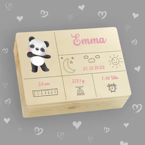 Personalisierte Erinnerungsbox aus Holz, Design 1, Panda