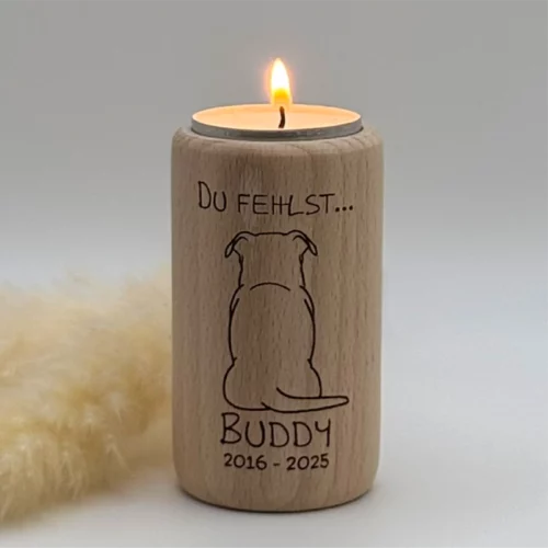 Trauerlicht Hund – Silhouette rund, Höhe 8 cm
