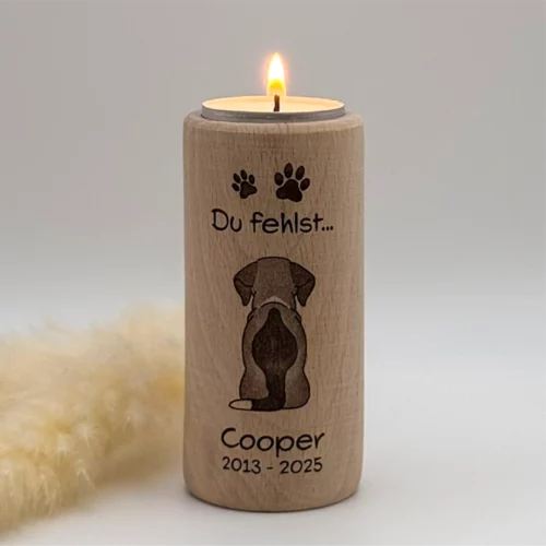 Trauerlicht Hund – Silhouette rund, Höhe 10 cm