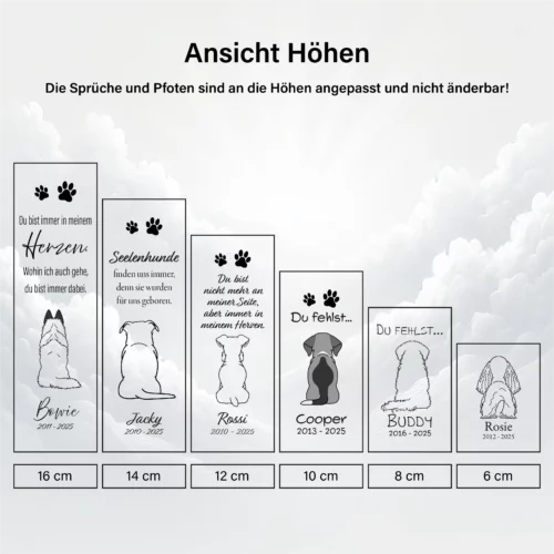 Trauerlicht Hund – Silhouette rund, Ansicht Höhen