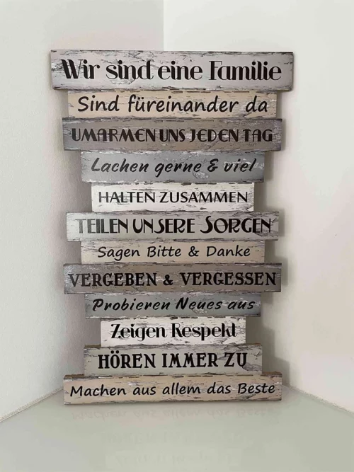 Wandbild Familienregeln im Shabby-Stile