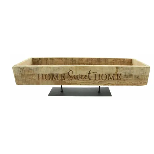 tischboard-dekoboard aus Holz im Shabbystyle, personalisiert mit Schriftzug Home Sweet Home", vor weissem Hintergrund, Frontalansicht.