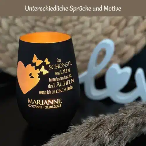 Trauerlicht personalisiert - Farbe schwarz/gold - Start